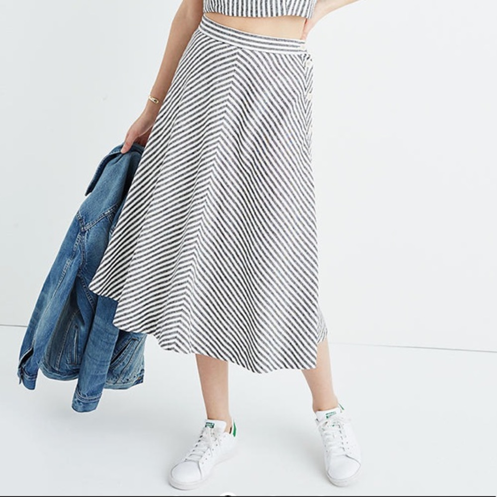 Madewell stripe side button midi skirt